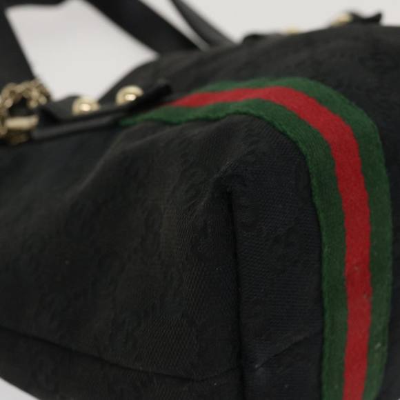 GUCCI Web Sherry Line GG Canvas Hand Bag Black Green Red 213048 Auth rd4507 - Picture 10 of 16
